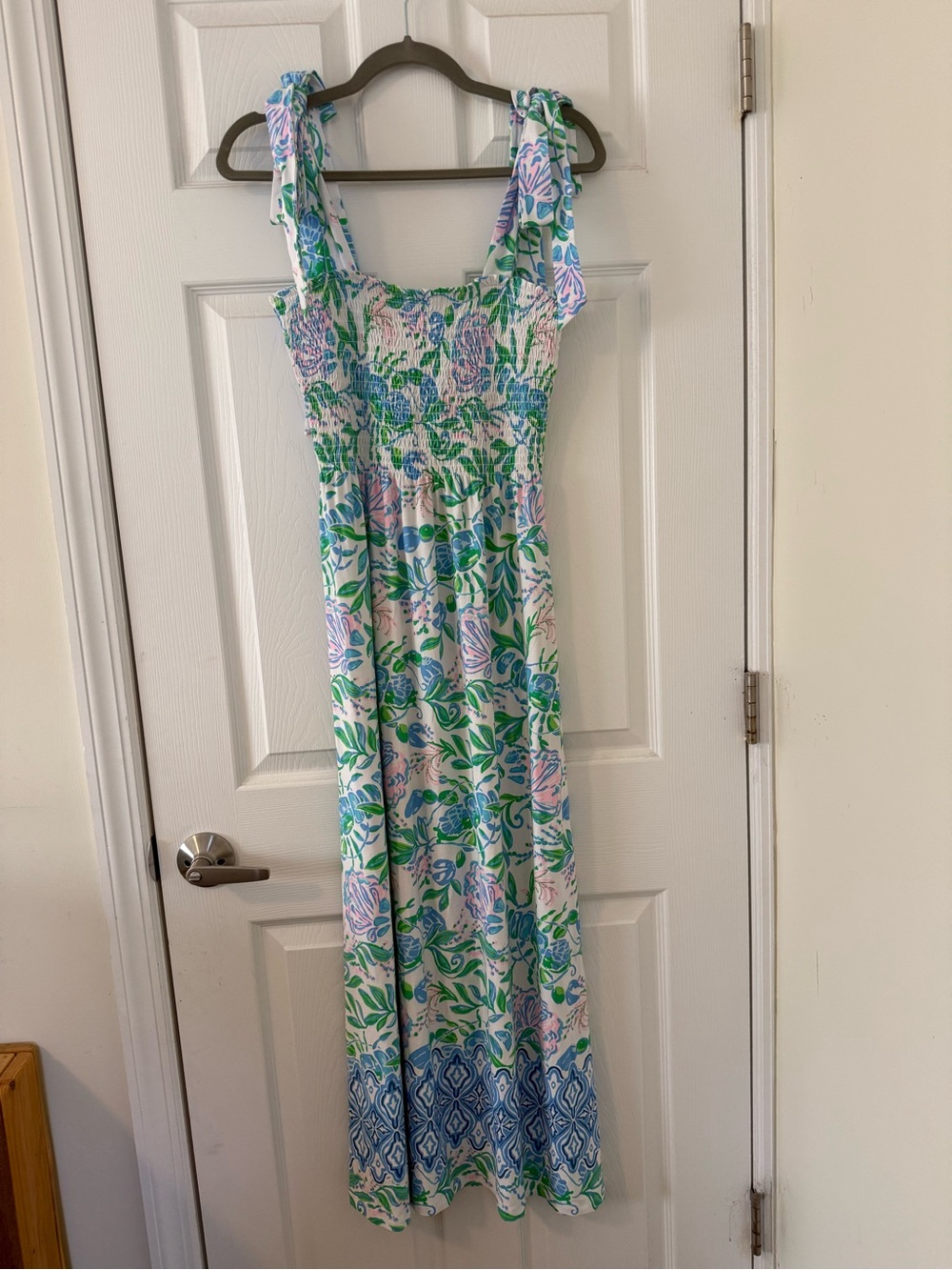 Lilly Pulitzer Kailua Floral Smocked Maxi Dress in Green, Blue & Pink